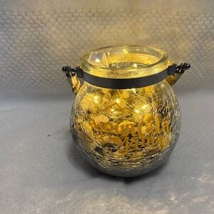 Custom Designed Gold Crackle Glass Candle Holder- New Without Tags